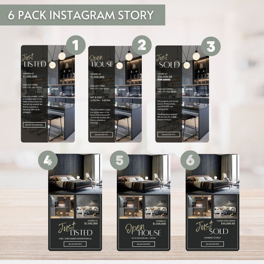 6 Pack - Instagram Story Templates (Dark Theme)