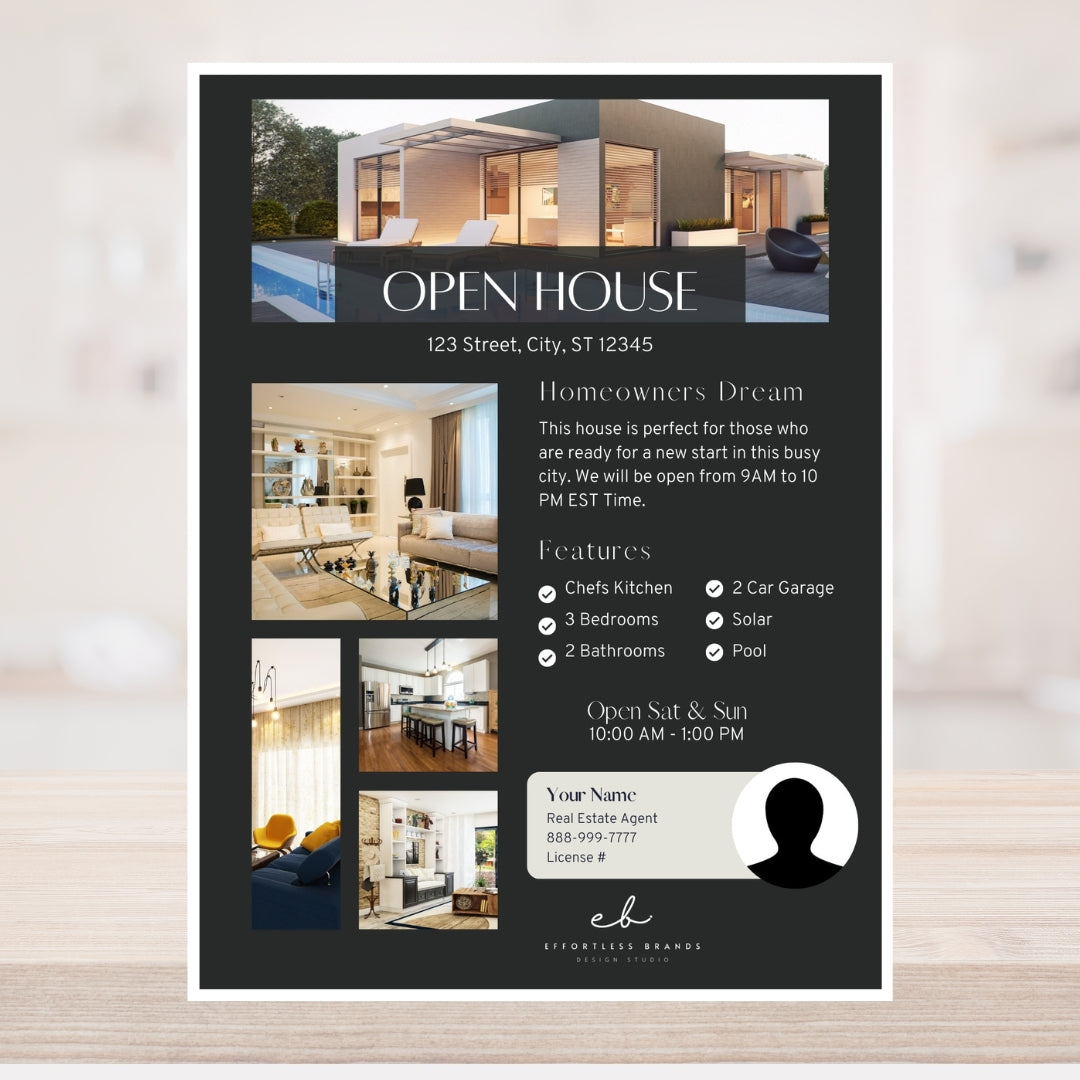 3 Pack - Open House Flyer Templates (Dark Theme)