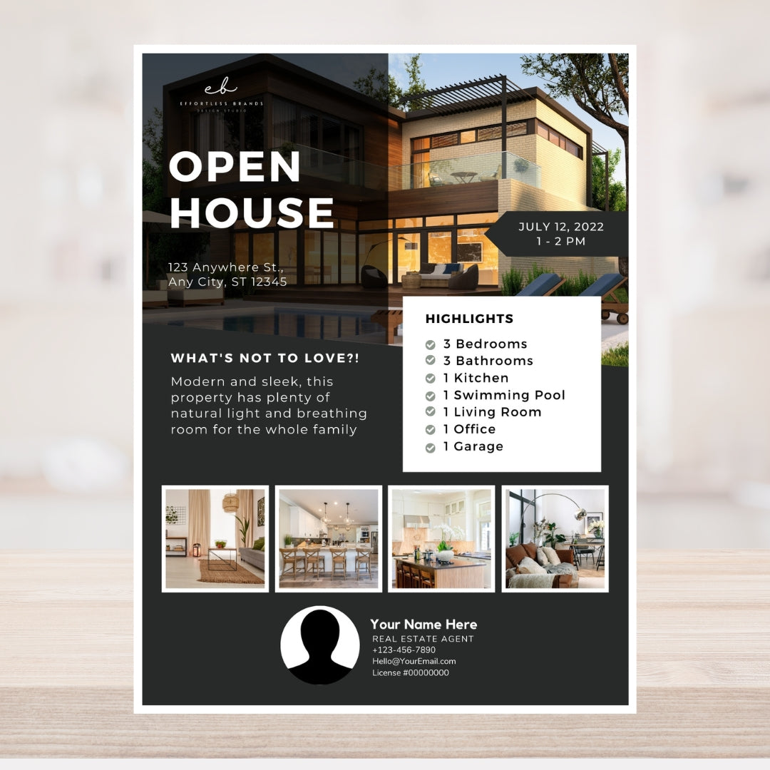 3 Pack - Open House Flyer Templates (Dark Theme)