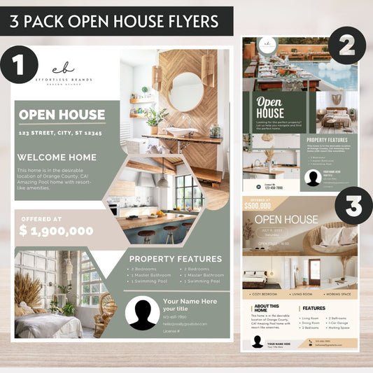 3 Pack - Open House Flyer Templates (Boho)